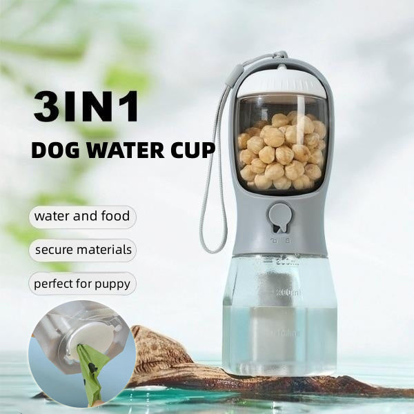 Portable pet travel water cup with storage compartments