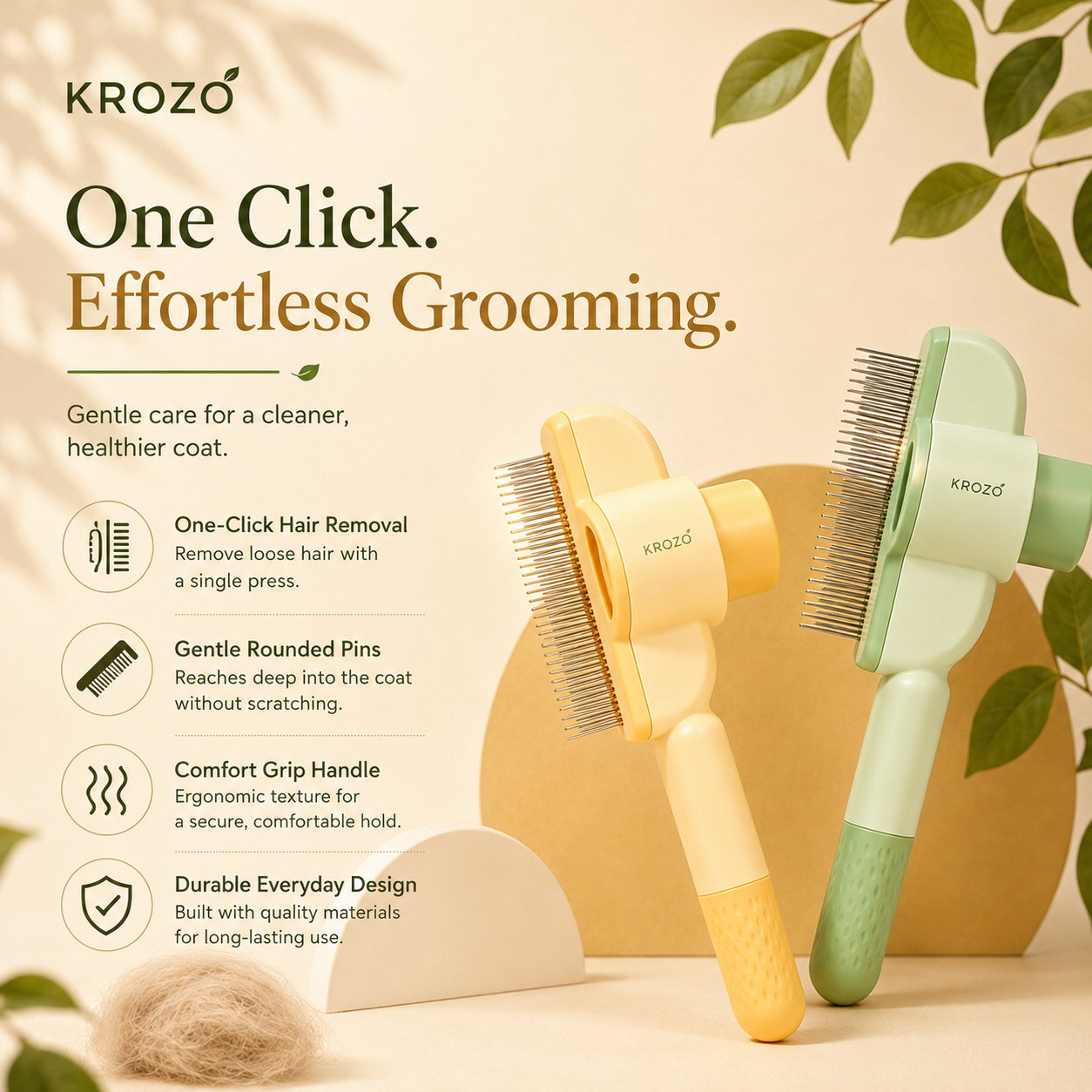 KROZO™ SoftCare One-Click Grooming Brush